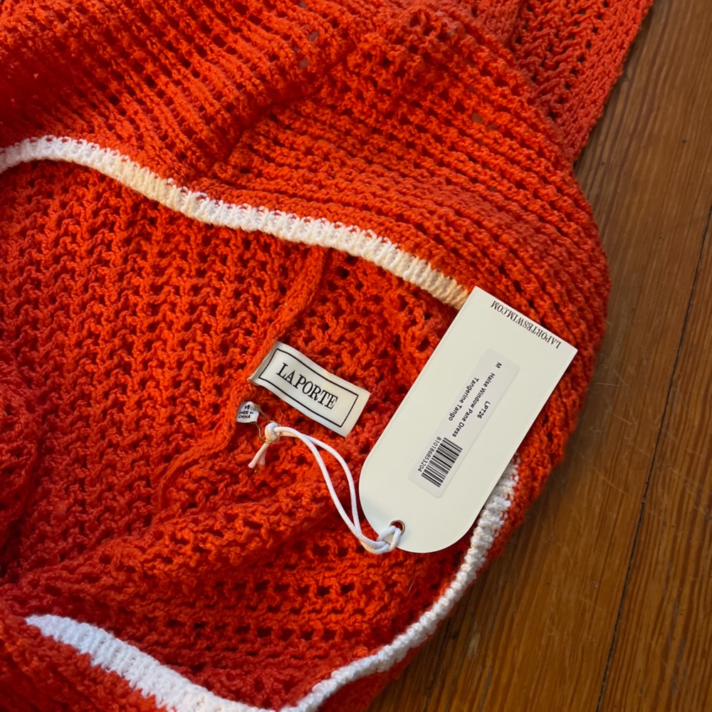 NWT La Porte Halse Window Pane Dress in Tangerine Tango Orange Crochet Knit Maxi - Picture 7 of 8